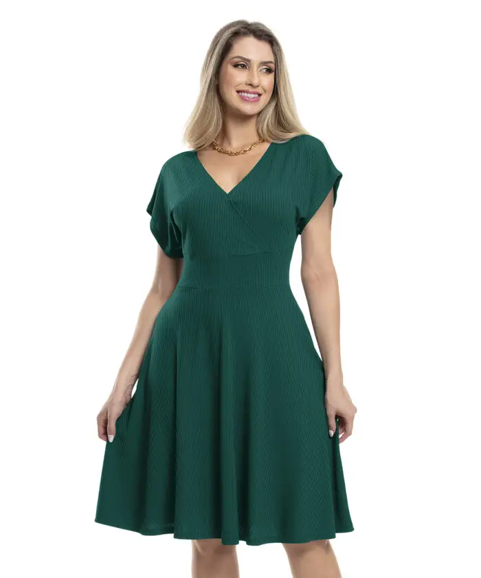 Vestido Verde Musgo Com Transpasse