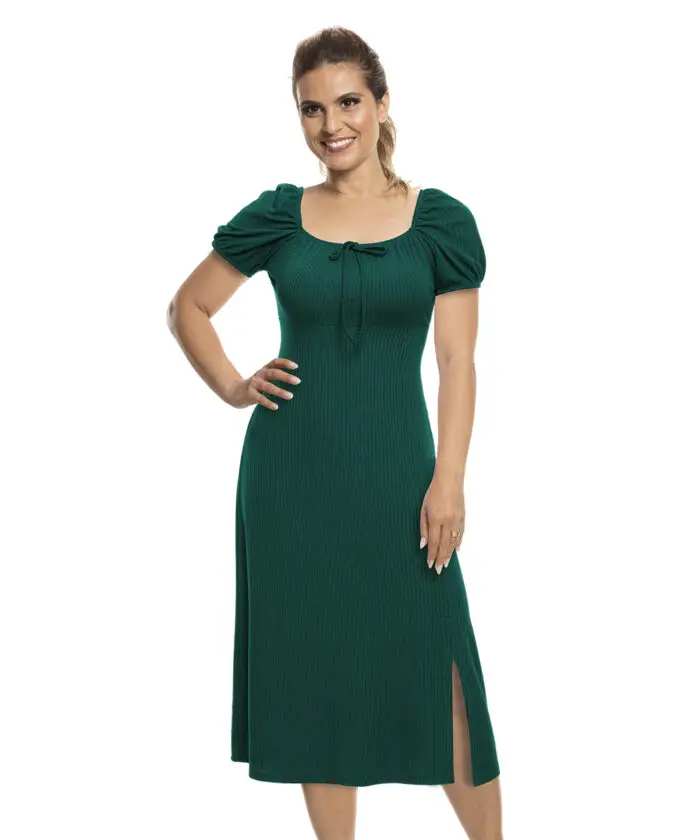 Vestido Midi Com Fenda​ Verde