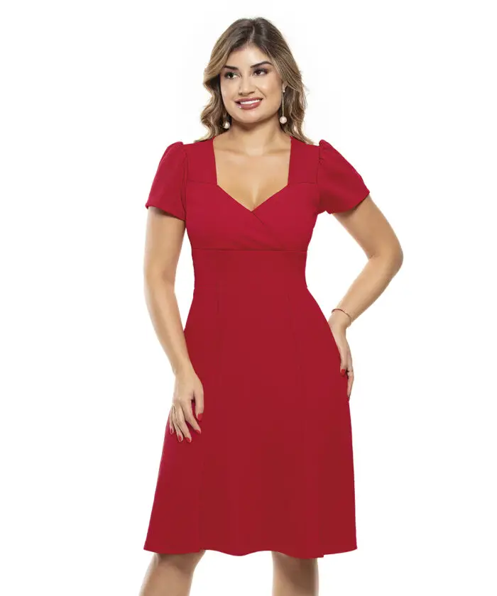 Vestido Vermelho Midi Com Transpasse