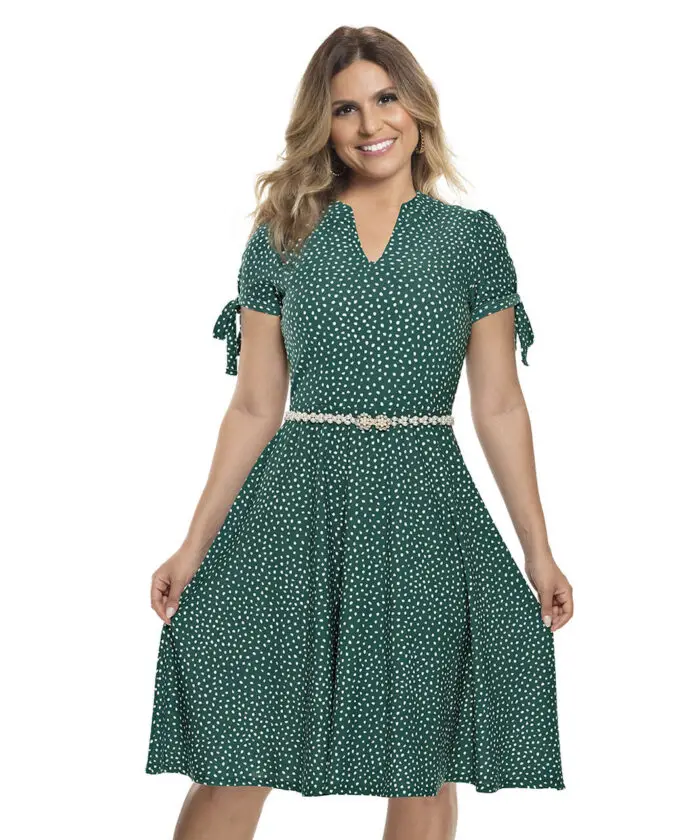 Vestido Feminino Com Manga De Bolinha