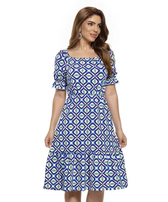 Vestido Feminino Com Mangas Evasê
