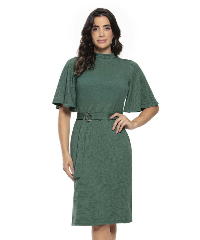 Vestido Midi Verde Com Faixa