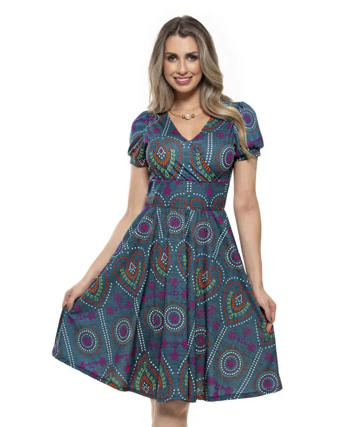 Vestido Midi Com Mangas Rodado