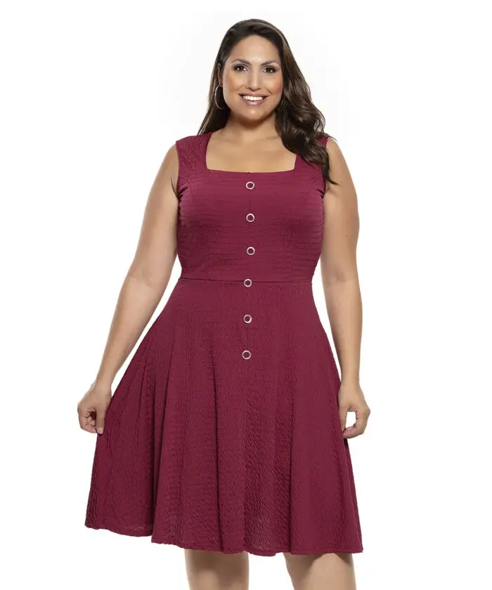 Vestido Plus Size Evasê Ameixa