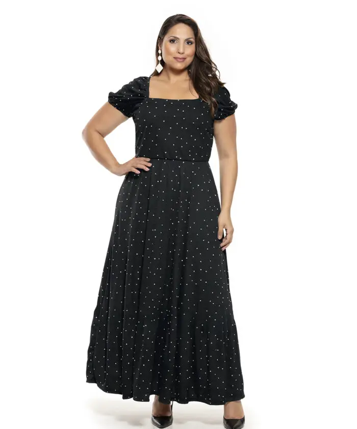 Vestido Plus Size Longo Poá