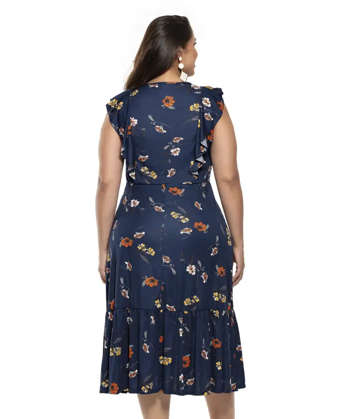 Vestido Plus Size Midi Azul Floral