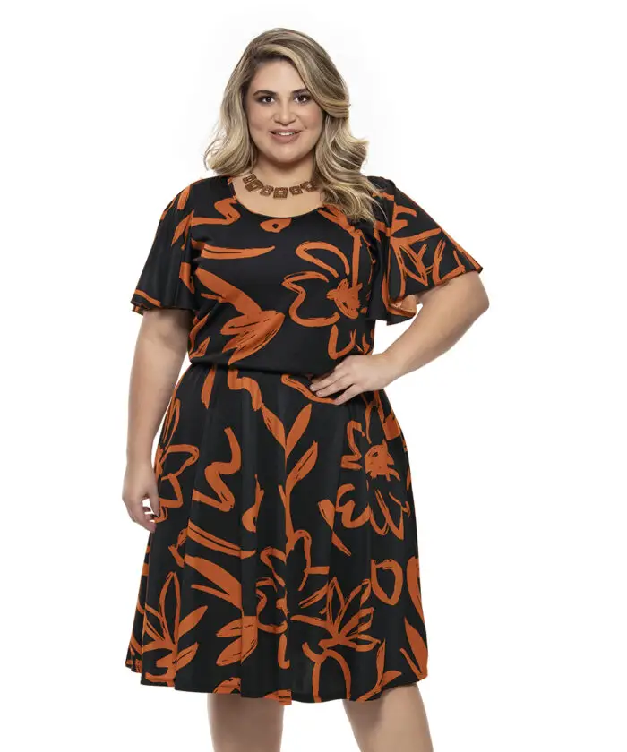 Vestido Plus Size Estampado Terracota