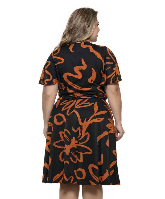 Vestido Plus Size Estampado Terracota