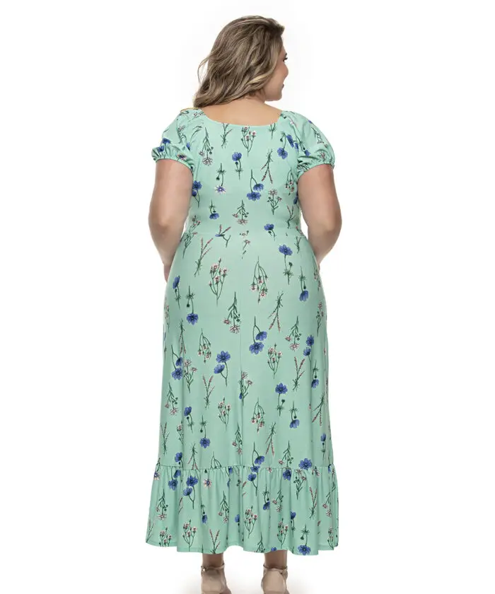Vestido Plus Size Verde Floral