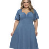 Vestido Plus Size Azul Malha Linho