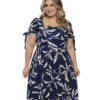 Vestido Plus Size Floral Azul Com Mangas