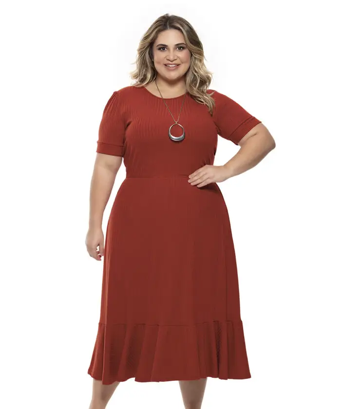 Vestido Midi Plus Size com Babado