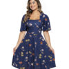 Vestido Floral Azul Manga Flare