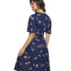 Vestido Floral Azul Manga Flare