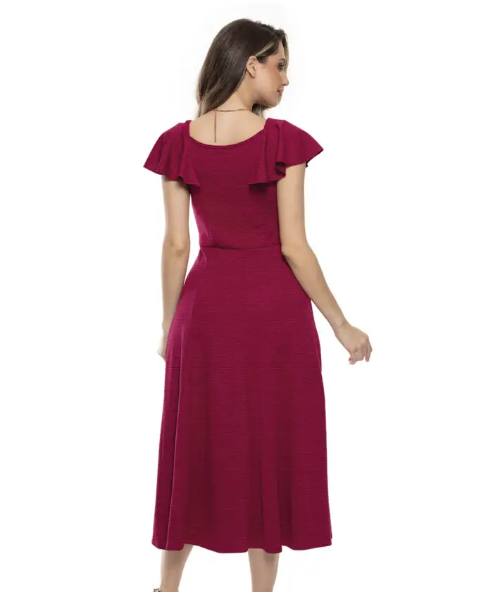 Vestido Midi Com Babados E Botões