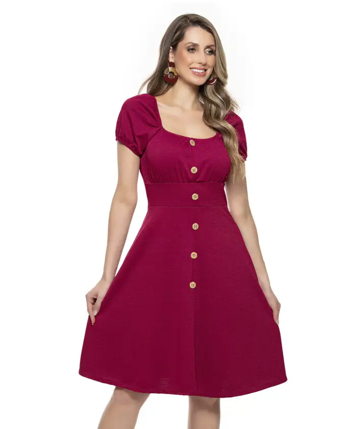 Vestido Rodado Midi Com Botões