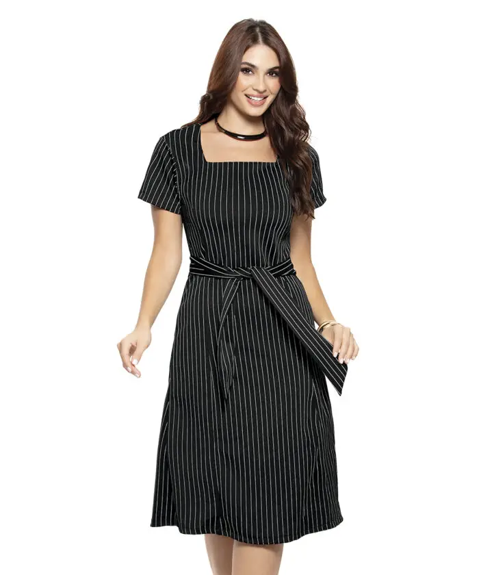 Vestido Social Feminino Listrado