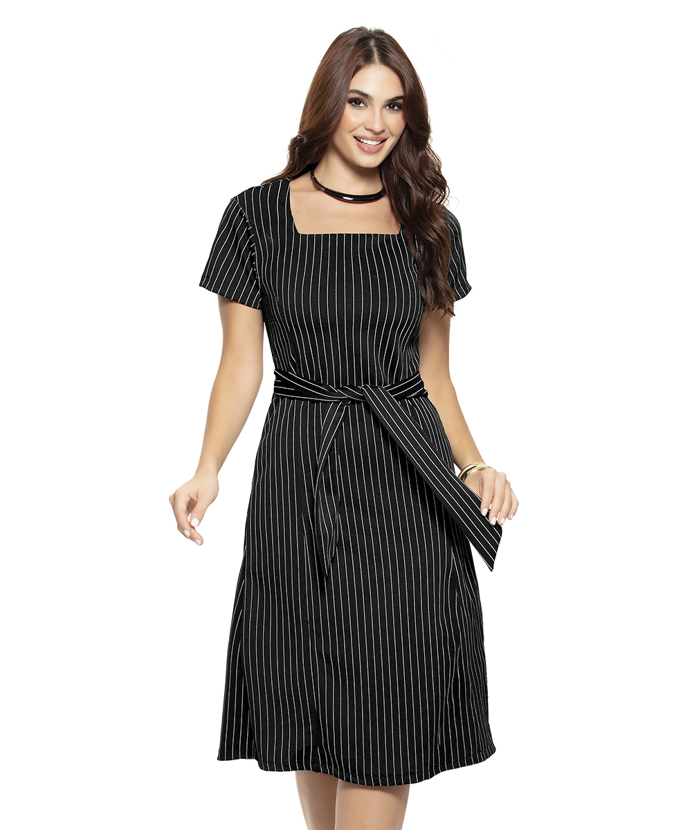 Vestido Social Feminino Listrado