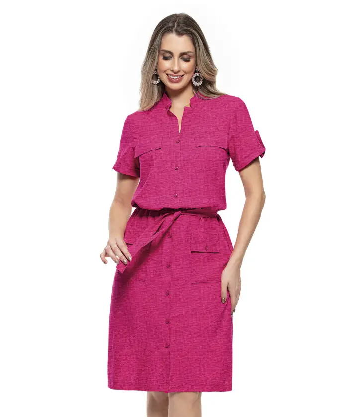 Vestido Rosa Com Bolsos