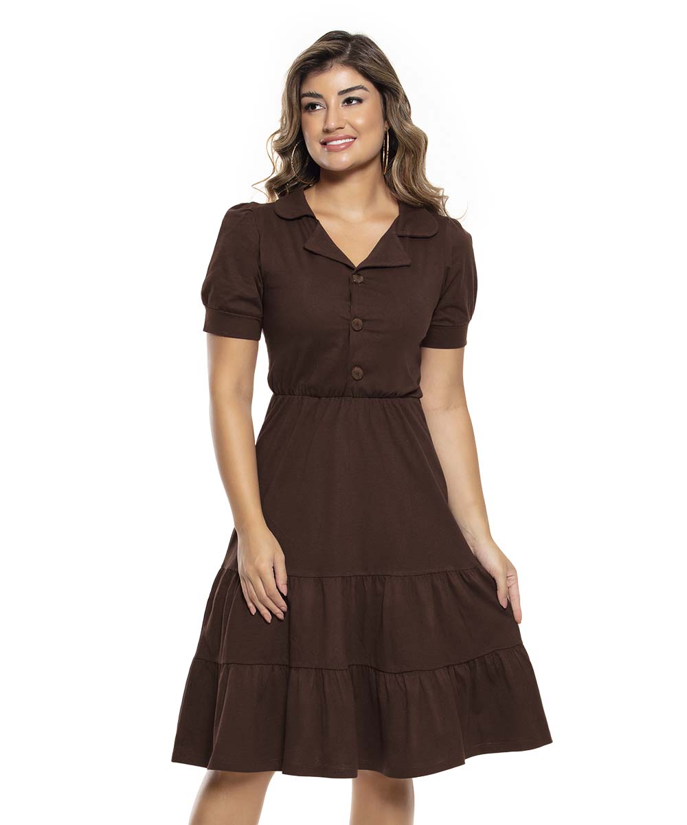 Vestido Midi Soltinho Marrom com Botões