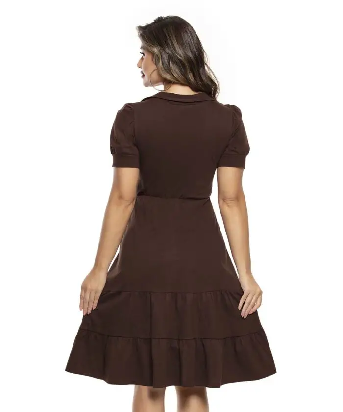 Vestido Midi Soltinho Marrom com Botões