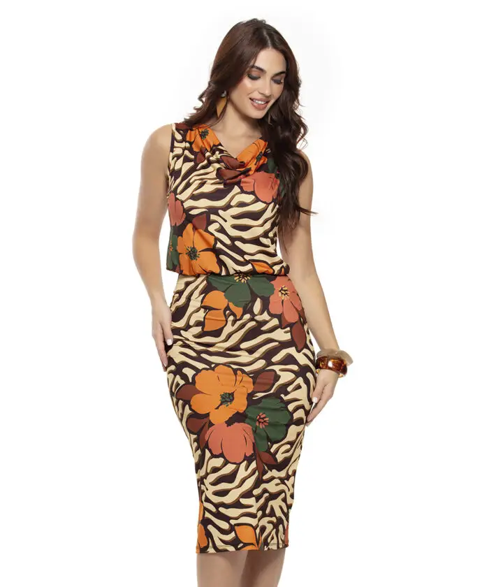 Vestido Floral Gola Canoa