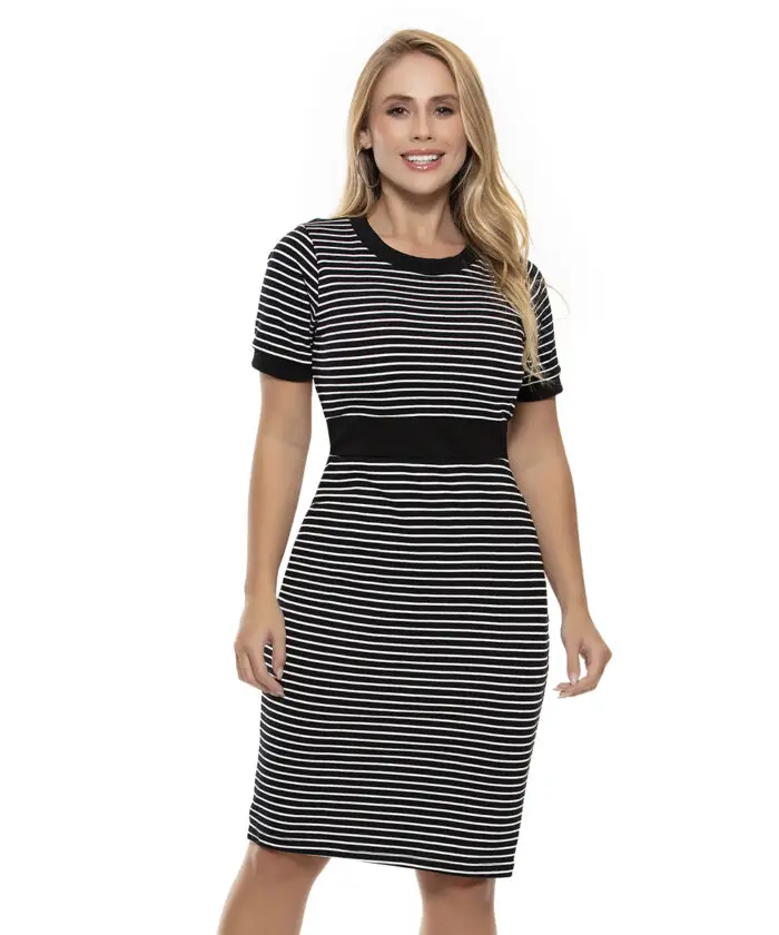 Vestido Tubinho Branco E Preto Canelado