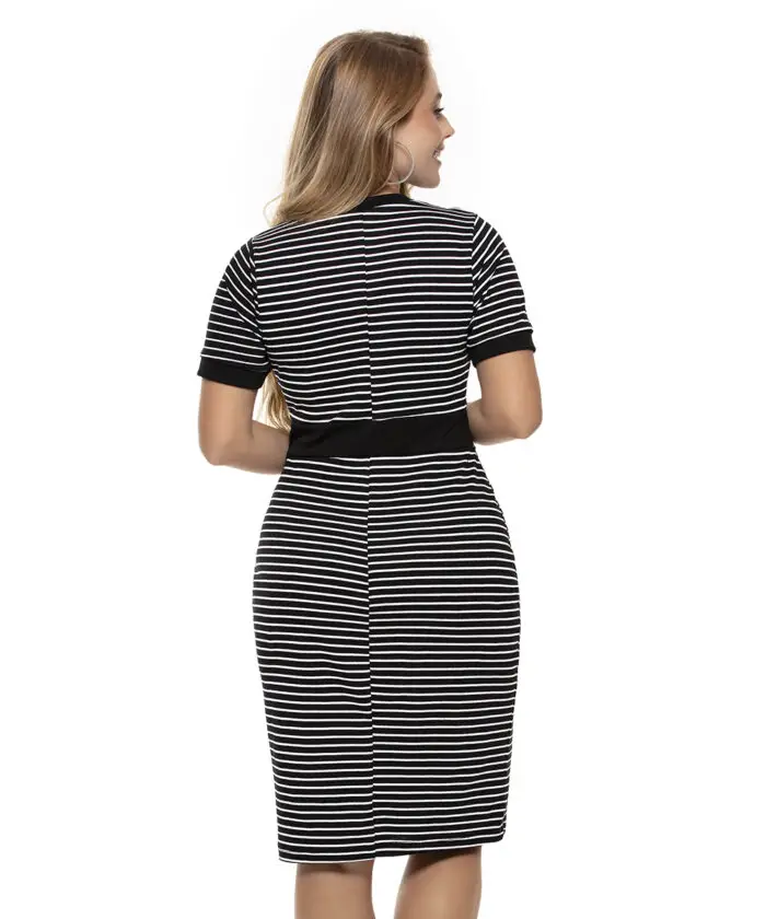 Vestido Tubinho Branco e Preto Canelado