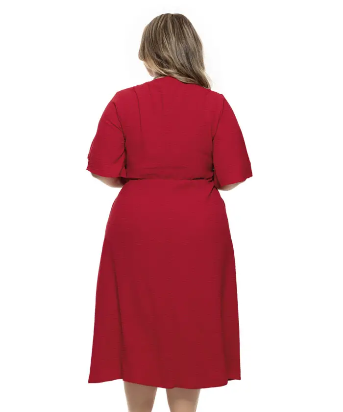 Vestido Plus Size Vermelho Midi
