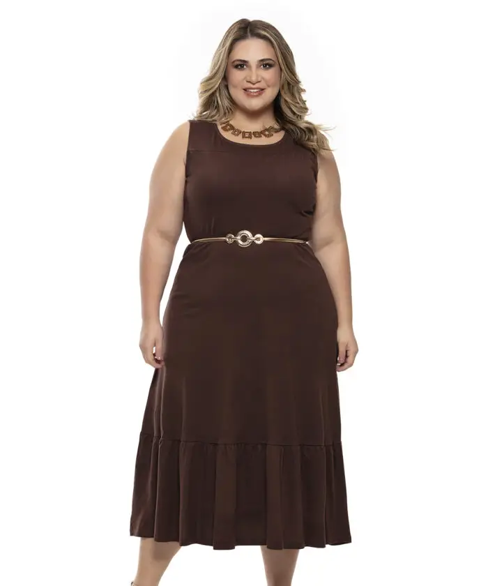 Vestido Plus Size Midi Marrom