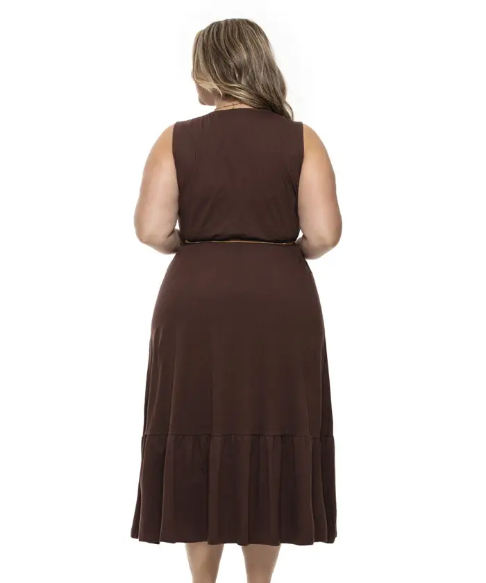 Vestido Plus Size Midi Marrom