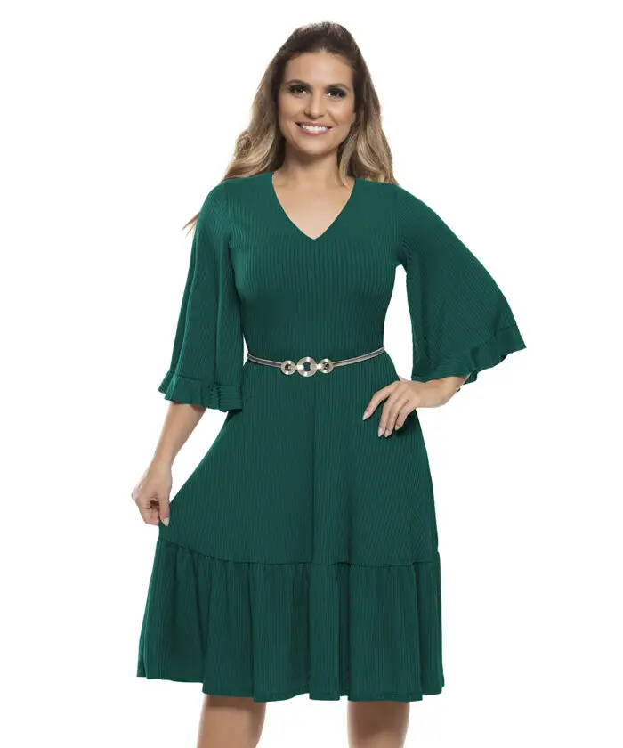 Vestido Moda Evangélica Verde Musgo