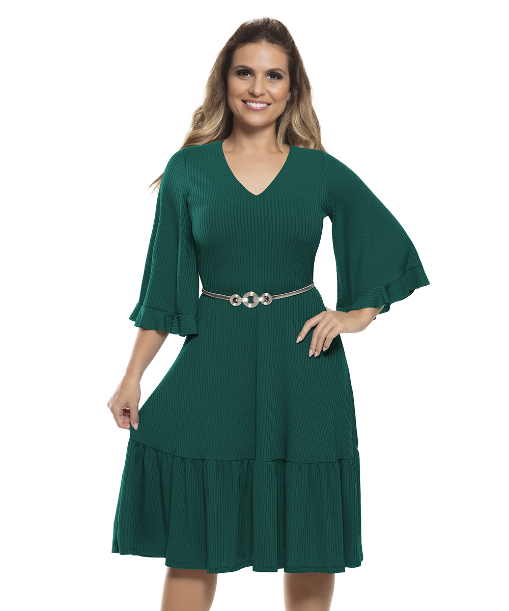 Vestido Moda Evangélica Verde Musgo