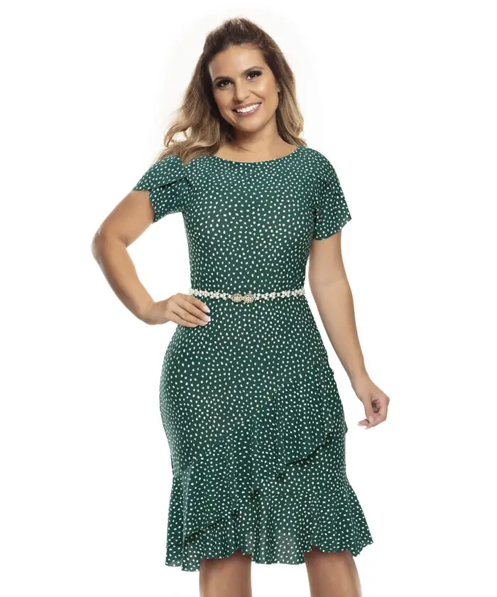 Vestido Social Feminino Poá Verde