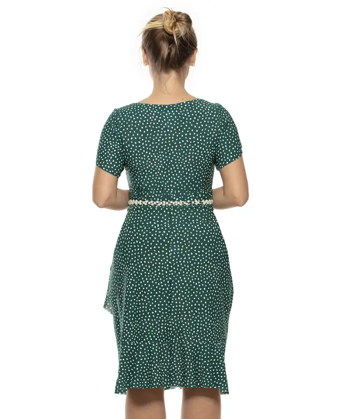Vestido Social Feminino Poá Verde