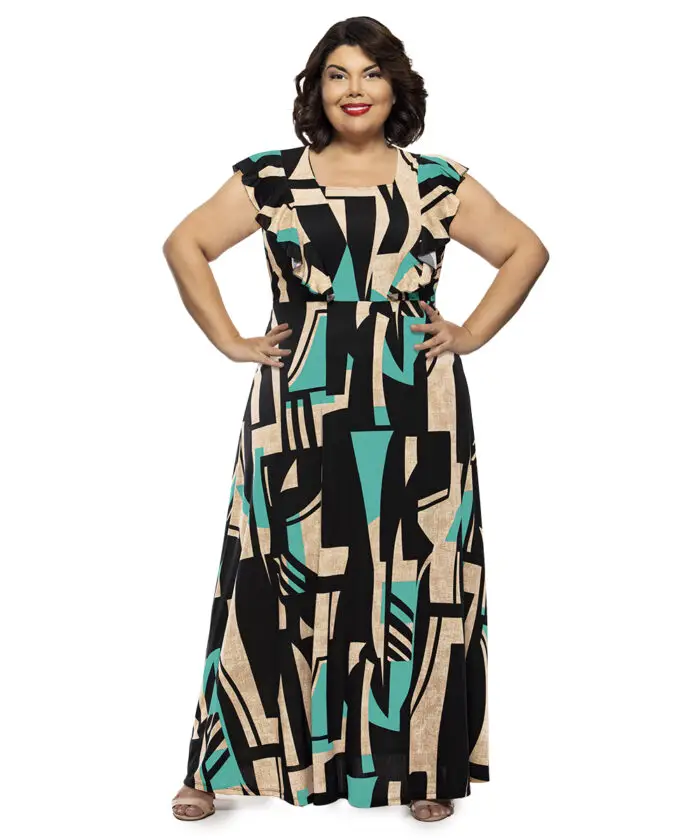 Vestido Longo Plus Size Com Babado