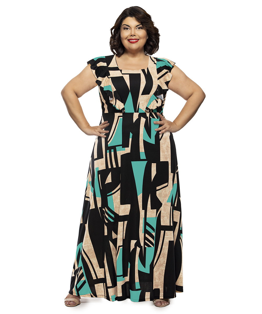 Vestido Longo Plus Size com Babado