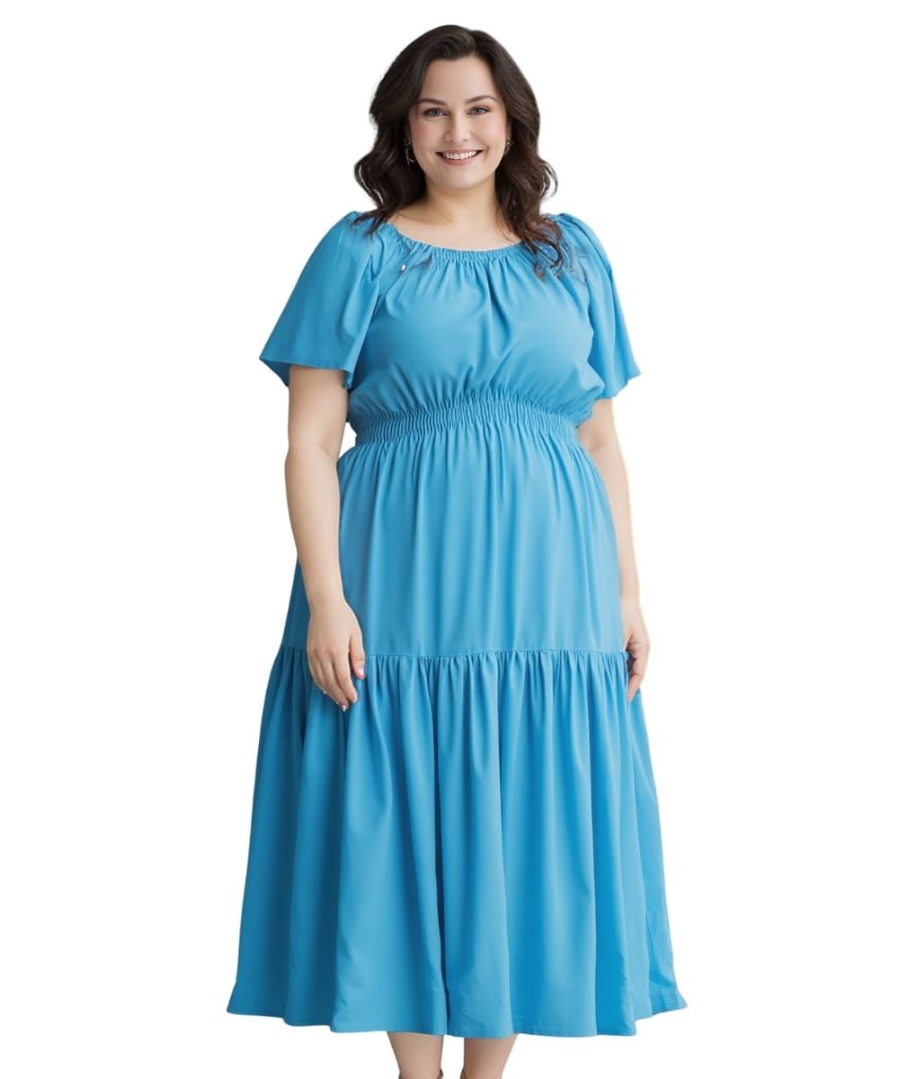 Vestido Longo Plus Size Azul Jeans