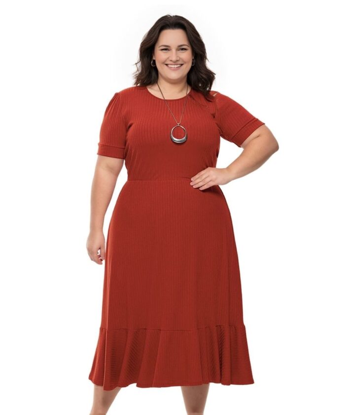 Vestido Midi Plus Size com Babado