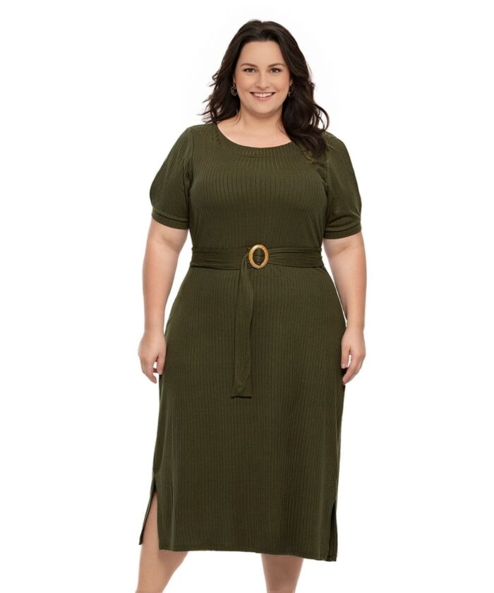 Vestido Midi Plus Size com Faixa