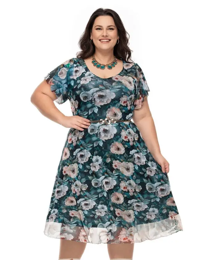 Vestido Plus Size Estampado Midi