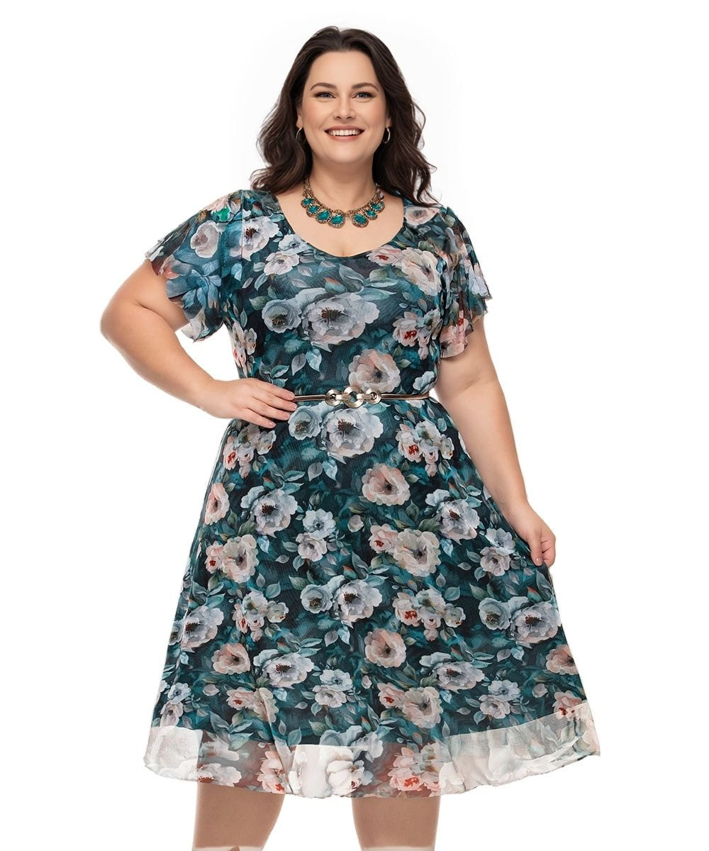 Vestido Plus Size Estampado Midi