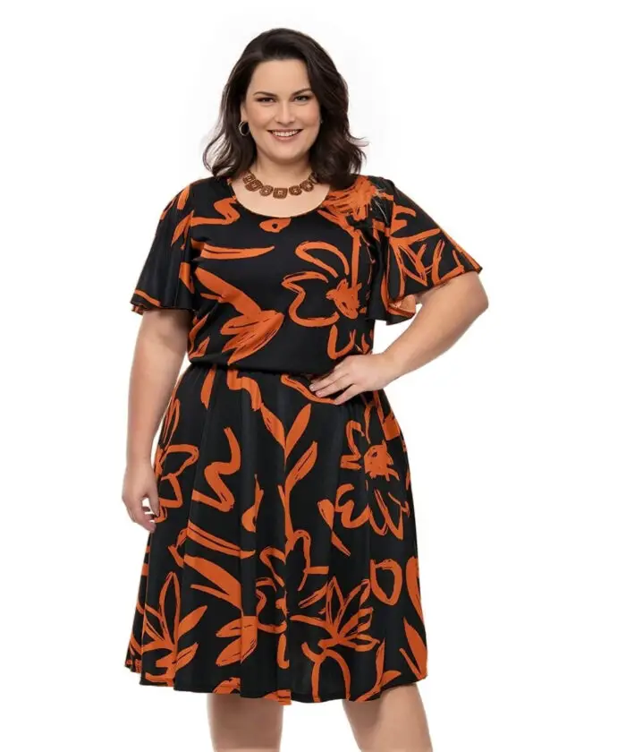 Vestido Plus Size Estampado Terracota