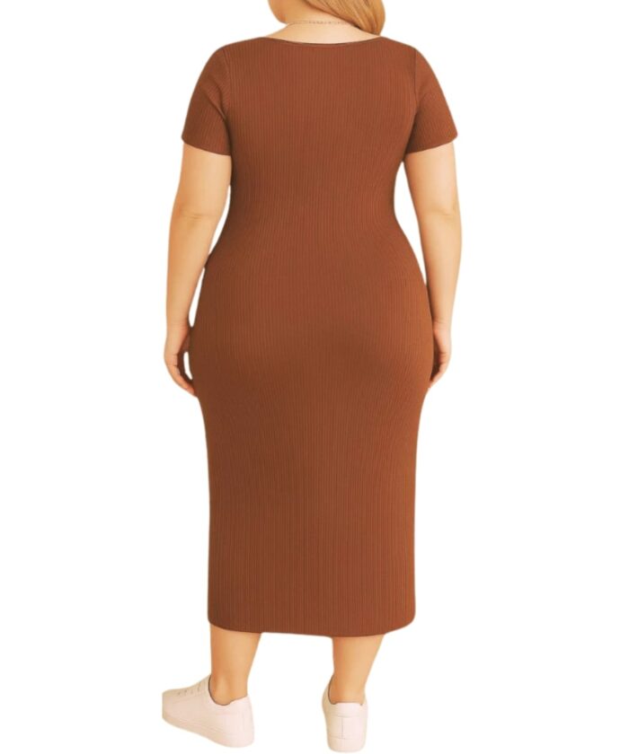 Vestido Plus Size Midi Marrom Anarruga - Imagem 2