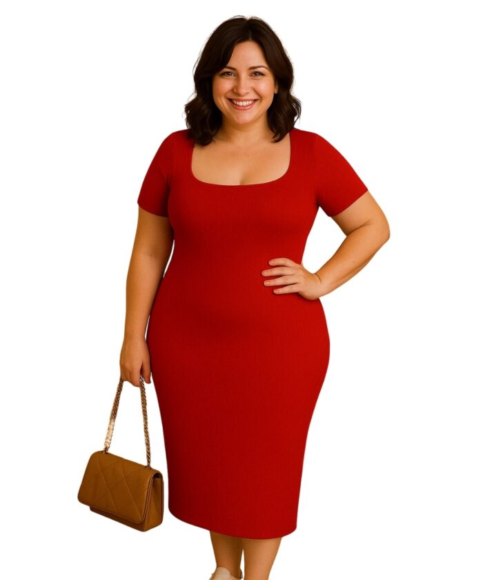 Vestido Plus Size Midi Vermelho