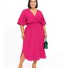 Vestido Plus Size Transpassado Fenda Rosa