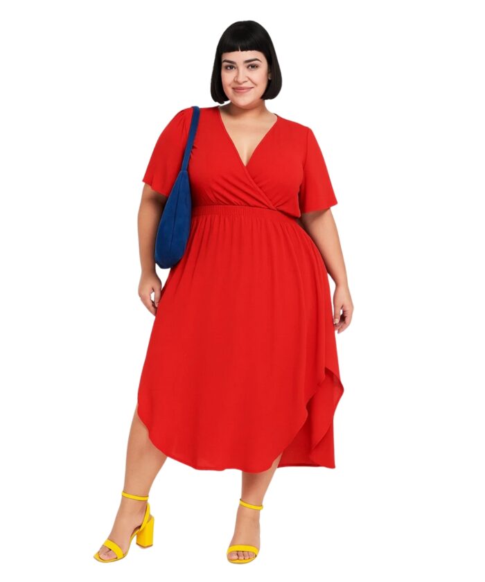 Vestido Plus Size Transpassado Fenda Vermelho