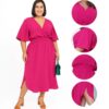 Vestido Plus Size Transpassado Fenda Rosa