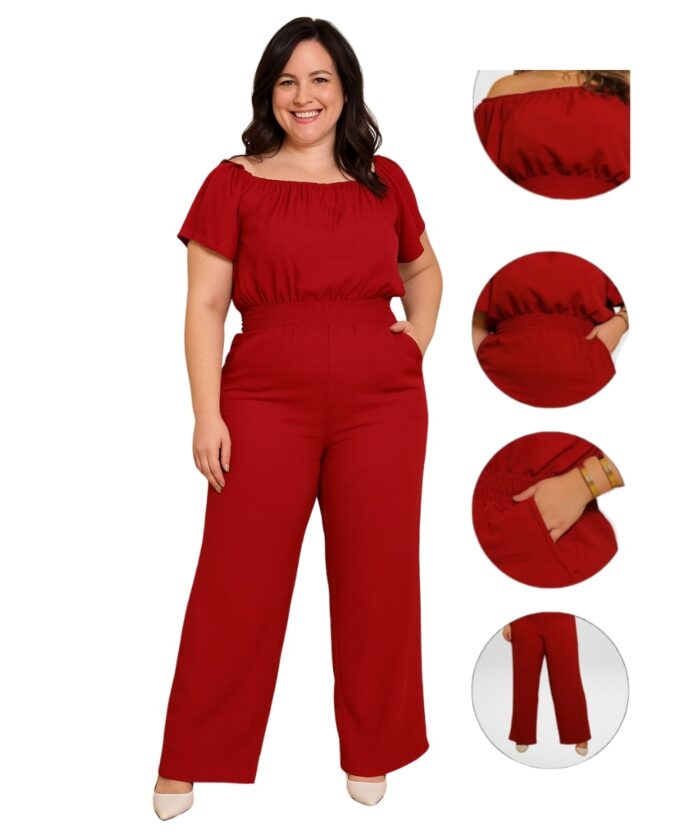 Macacão Plus Size Elegante Marsala