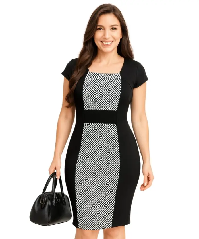 Vestido Tubinho Social Bicolor